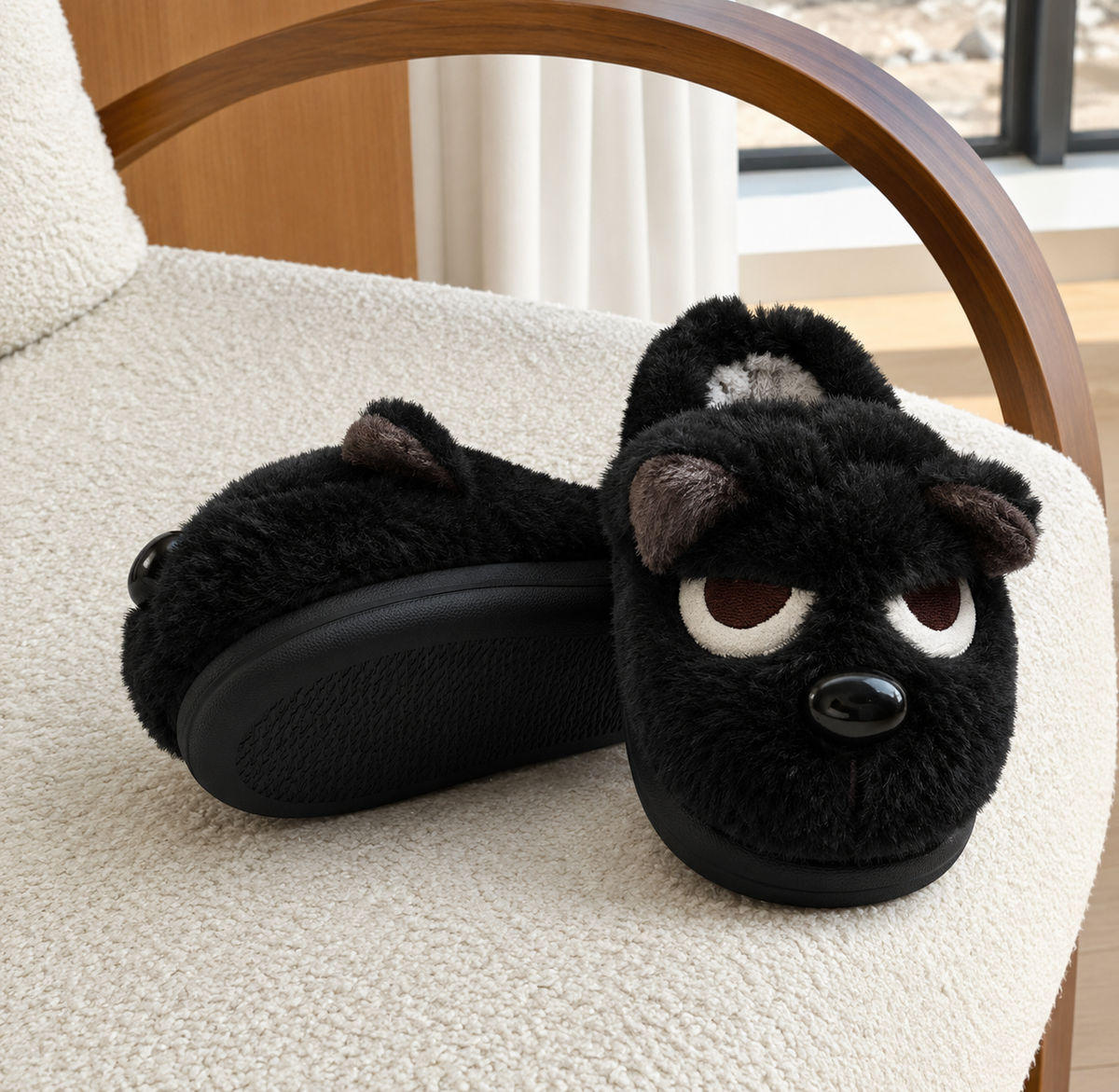 Grumpy plush slipper black