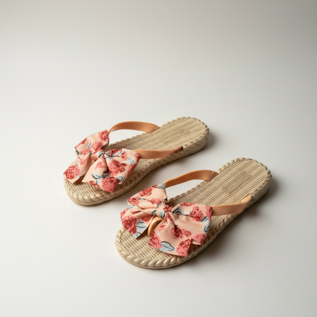 Printed bow flipflop-peach