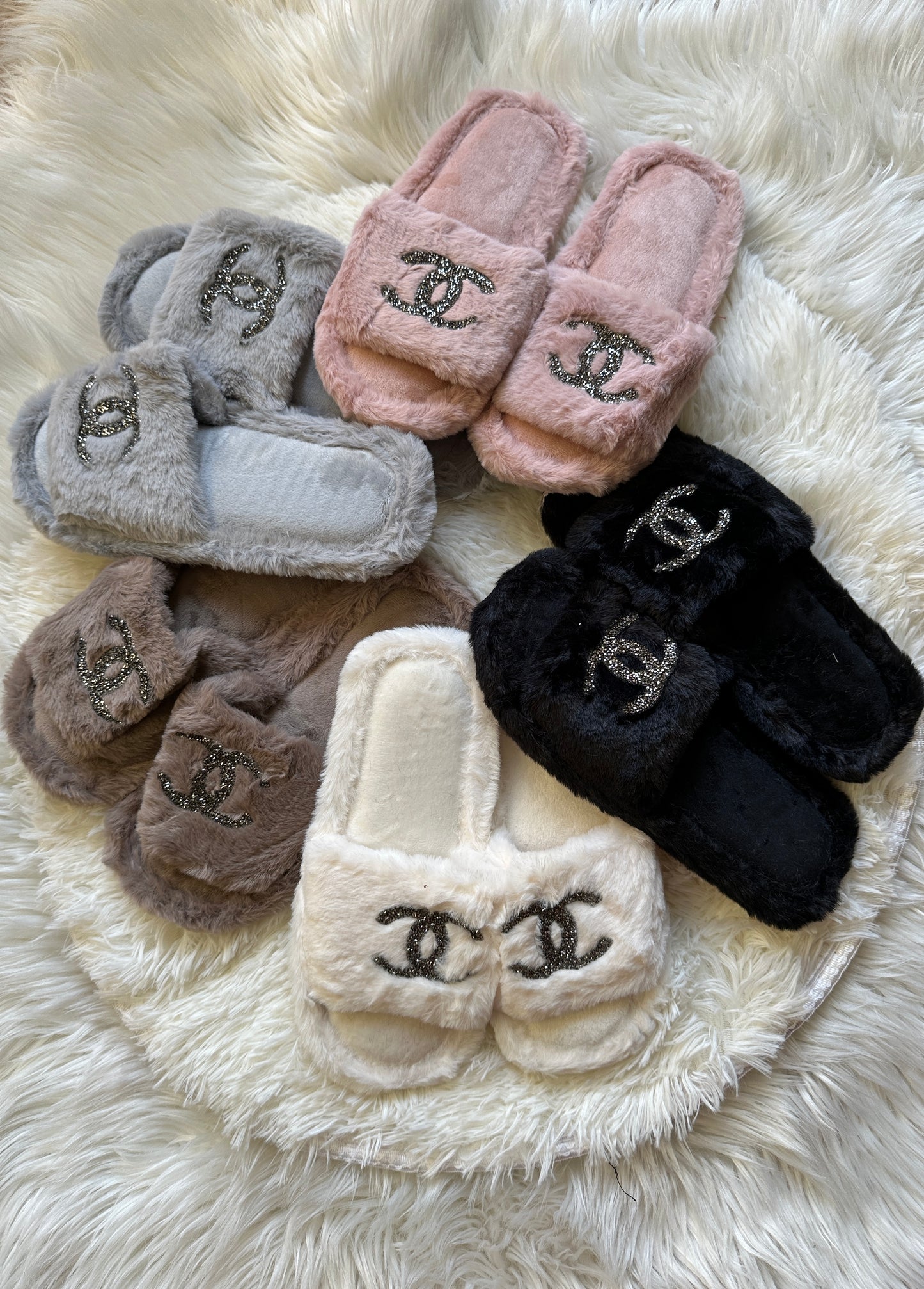 Chanel fur slides brown