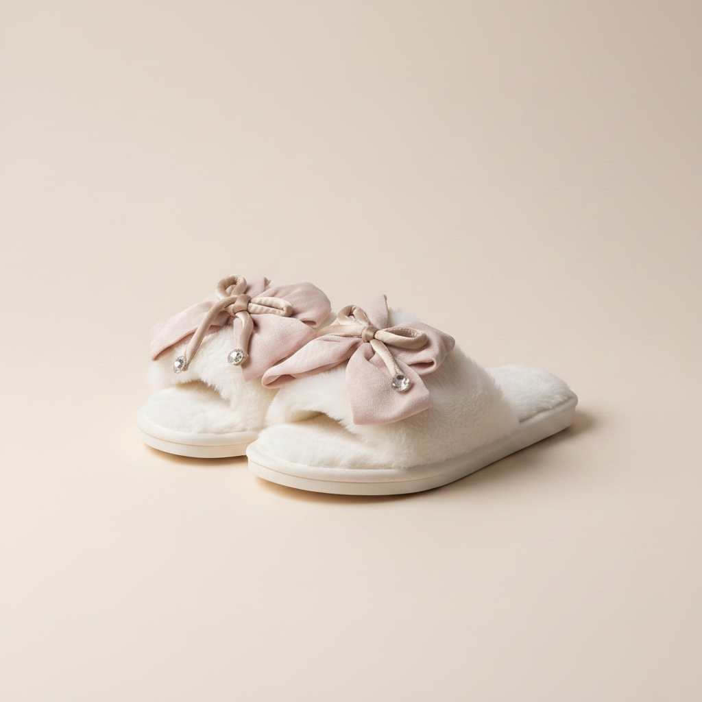 Bow tie fur slides white