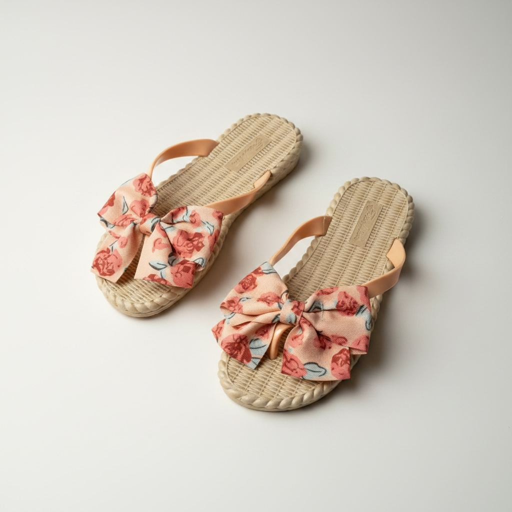 Printed bow flipflop-peach