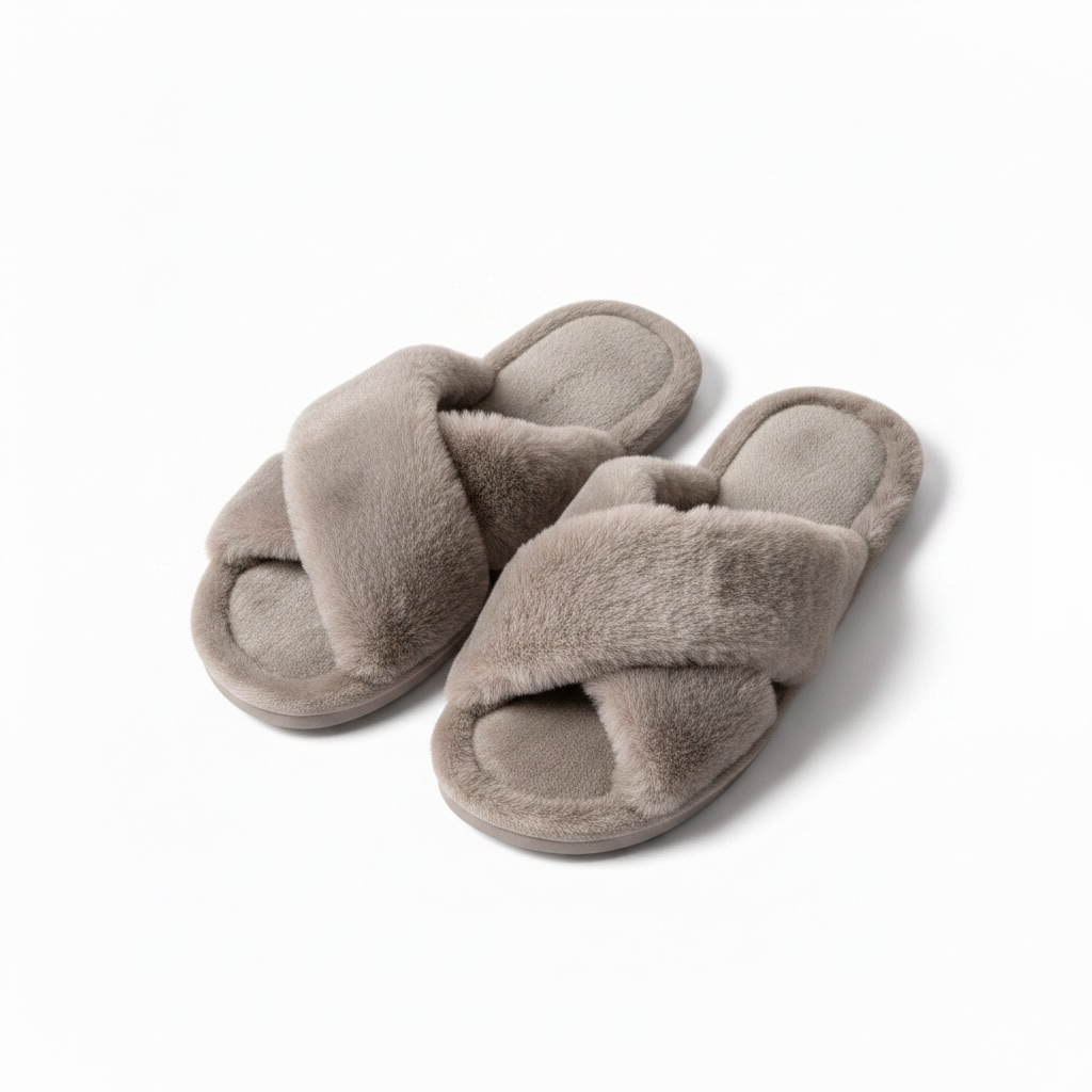 Crossband fur slides brown