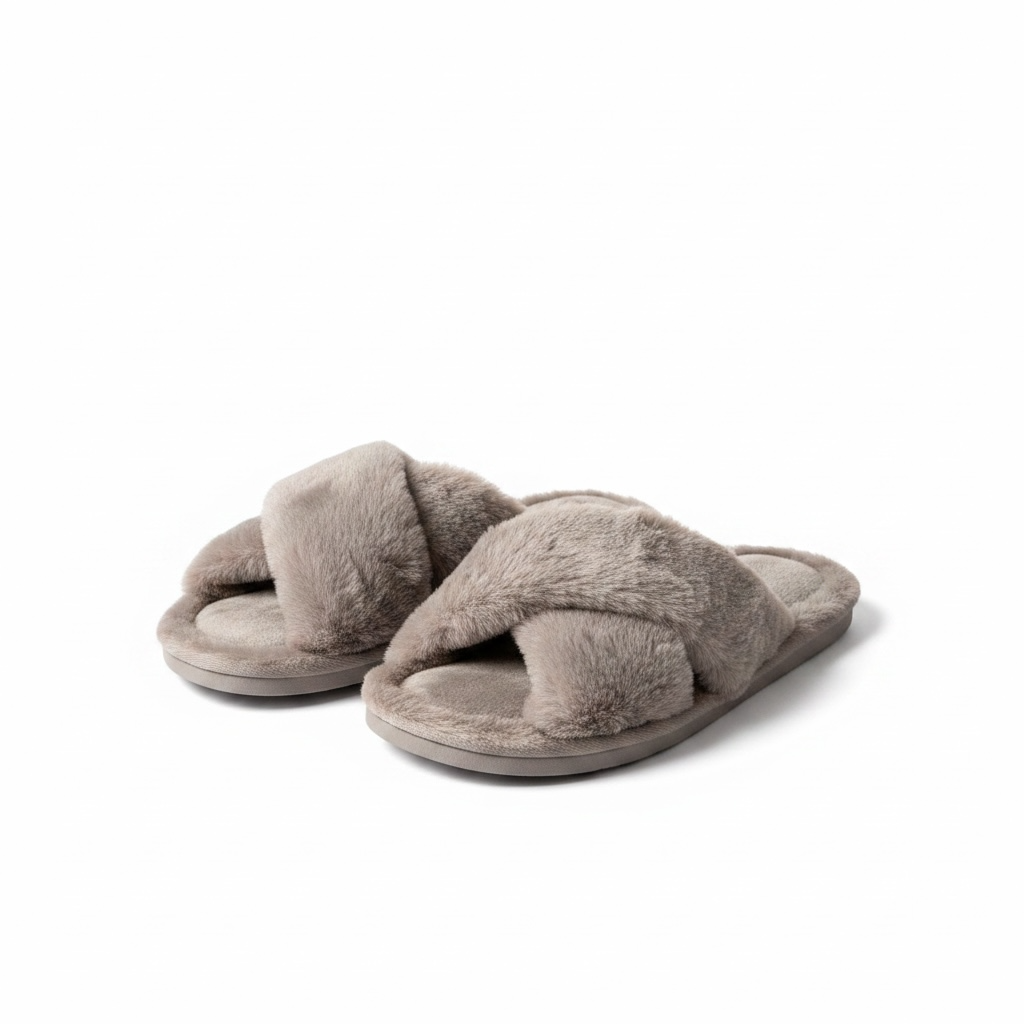 Crossband fur slides brown