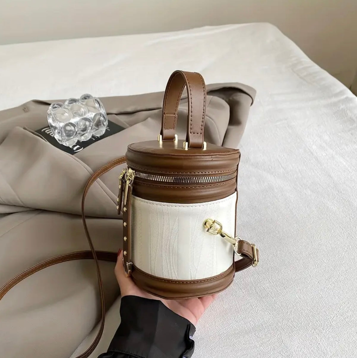 Leather bucket bag