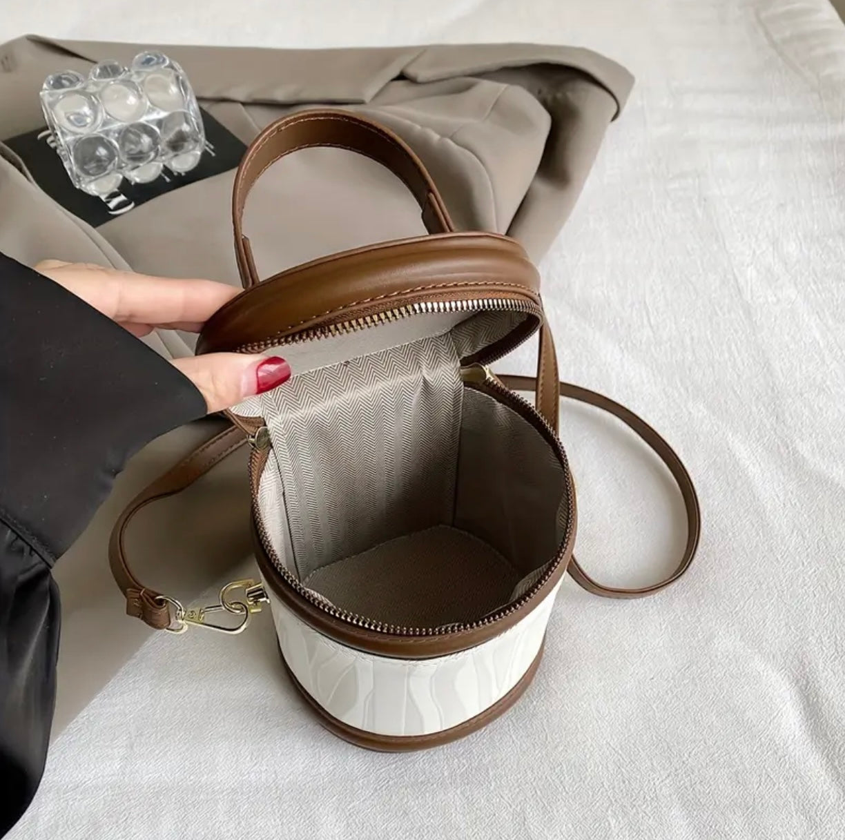 Leather bucket bag