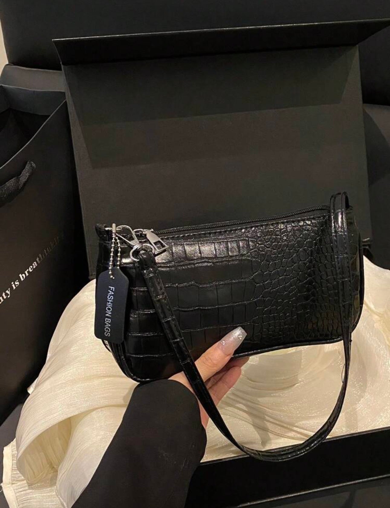 Black leather bag