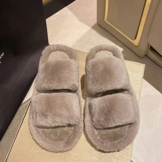Double strap fur slides