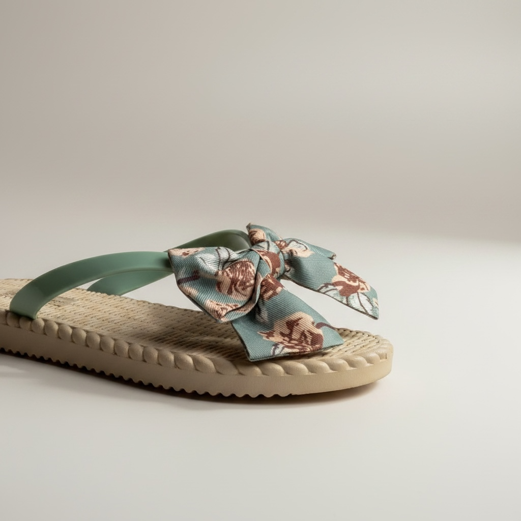 Printed bow flipflop-sage green