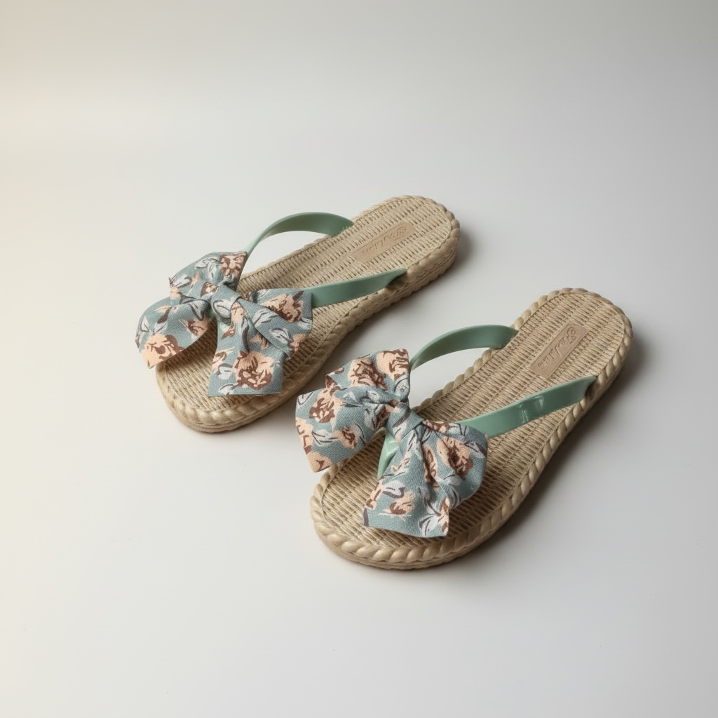 Printed bow flipflop-sage green