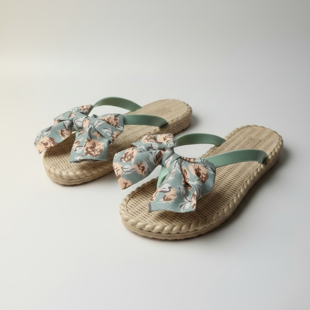 Printed bow flipflop-sage green