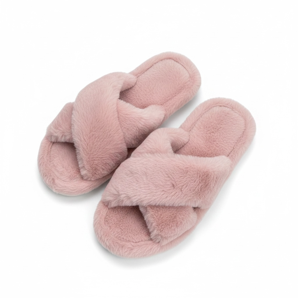 Crossband fur slides pink