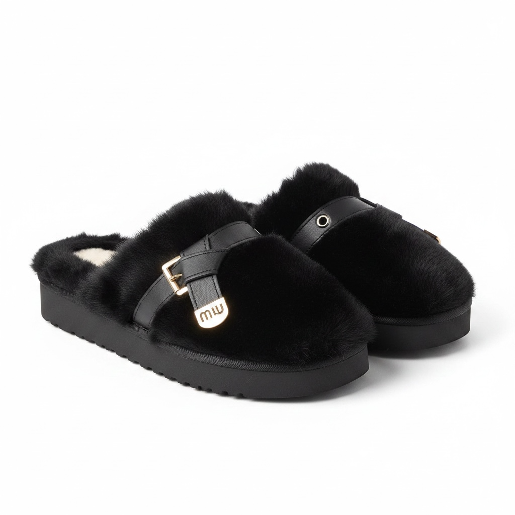 Buckle carpet shoes black
