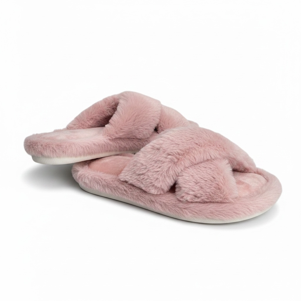Crossband fur slides pink