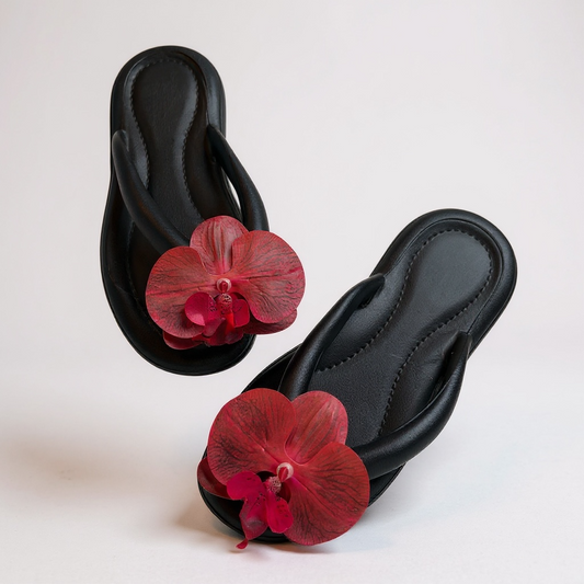 Black flower flipflop