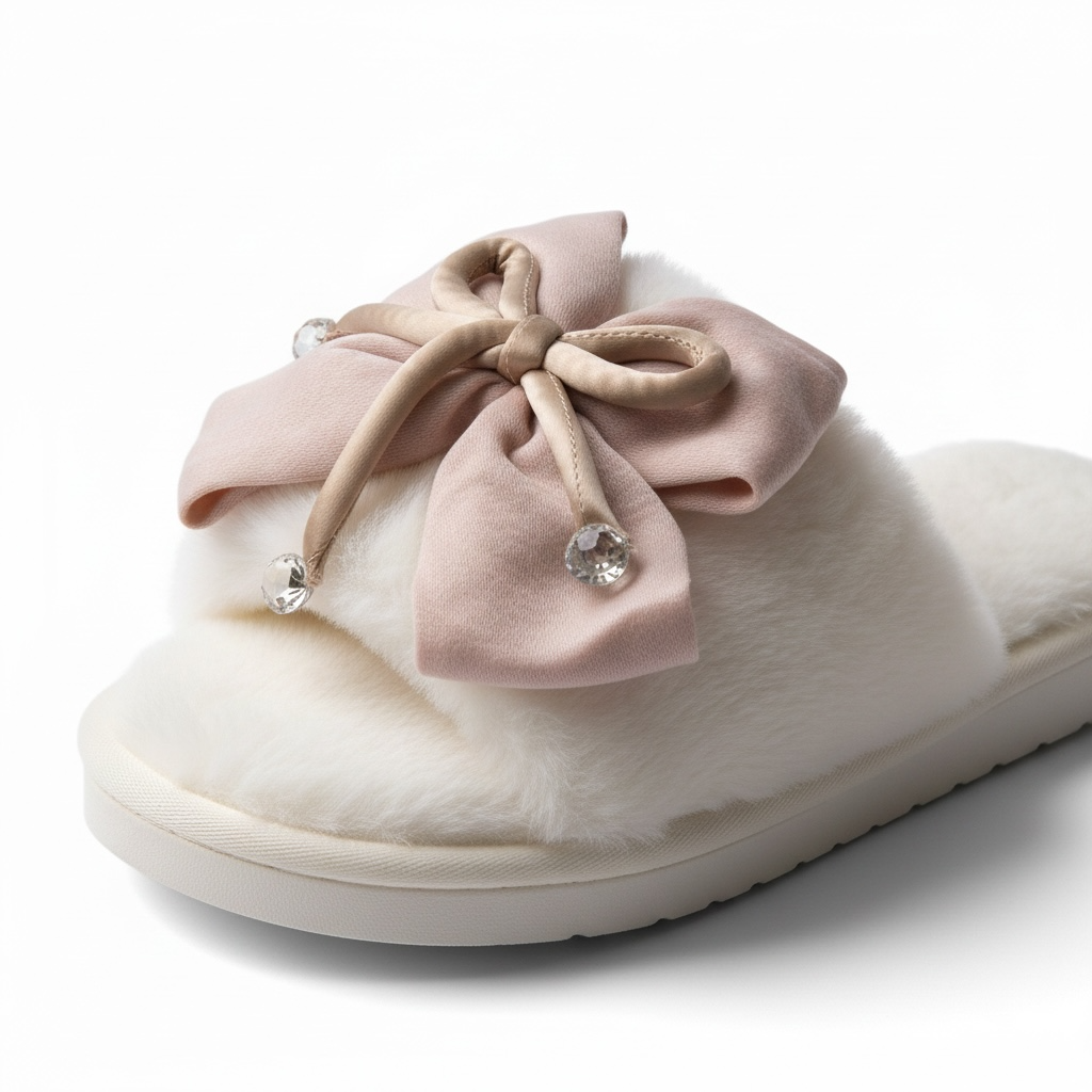 Bow tie fur slides white