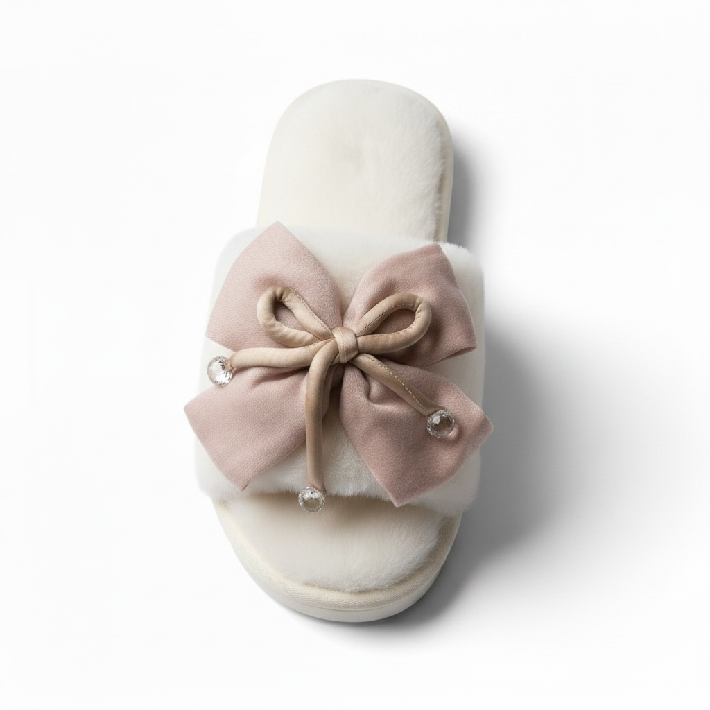 Bow tie fur slides white