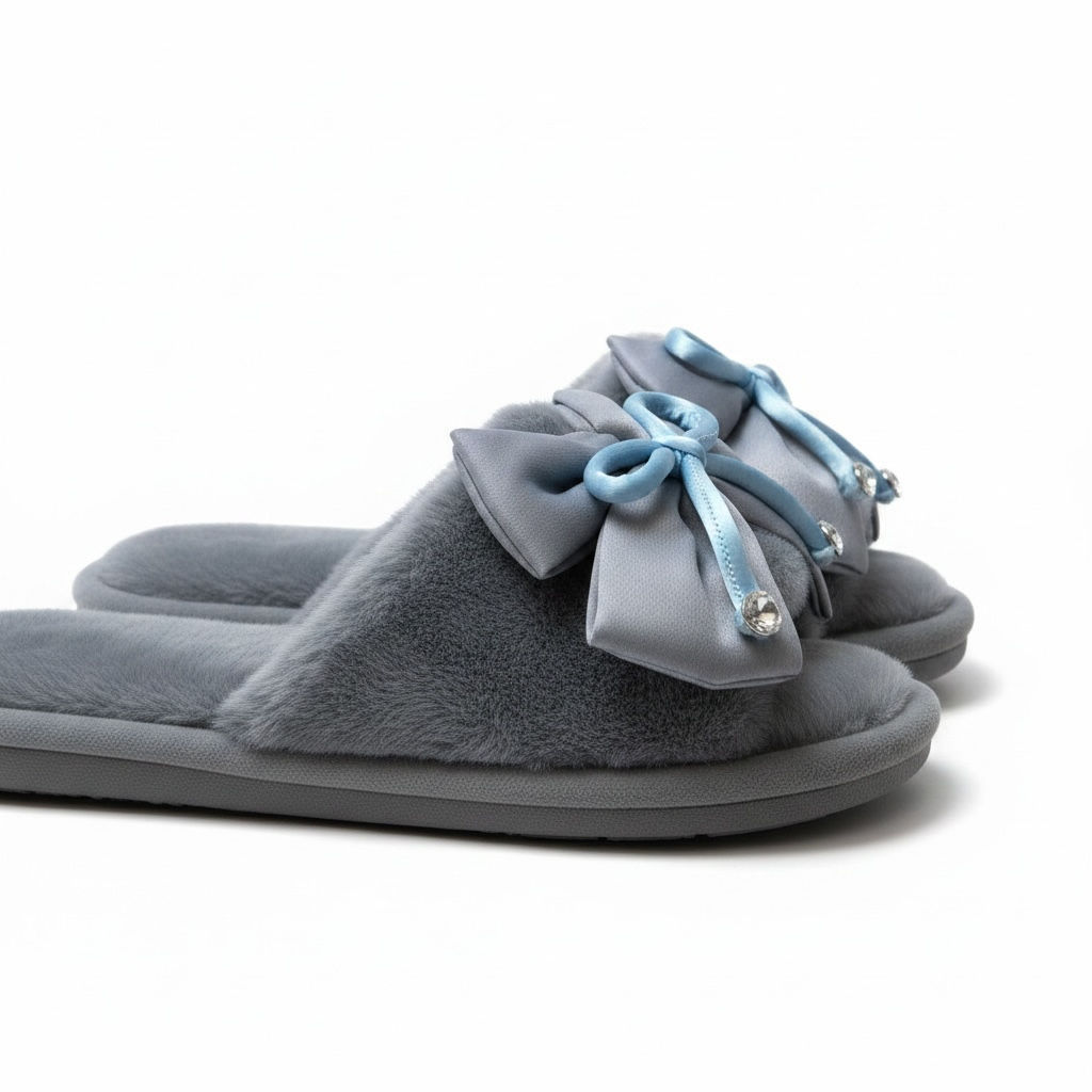 Bow tie fur slides grey
