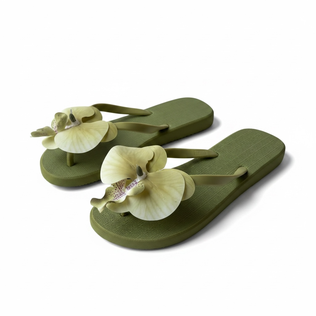Rubber flower flipflop (sage green)